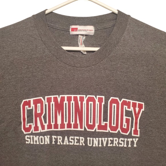 Simon Fraser University Criminology SFU Gray T Shirt Large Graphic Spellout Tee - Picture 2 of 7